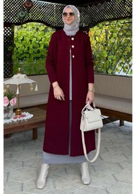 Resim Rabia Şamlı Sinem Çelik Örme Triko Hırka Bordo Çok Renkli 