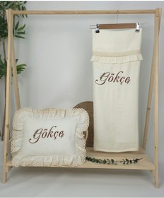 Resim Gros Shop Müslin Yeni Doğan 4katlı Organik %100pamuk Kişiye Özgü Nakışlı Hastane Çıkış Seti Papatya Model-8 Ekru-1 