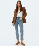 Resim Düz Paça Normal Bel Düğmeli Cep Detaylı Kot Pantolon - Straight Fit Jean 