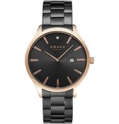 Resim Obaku Denmark V266gdvbsb-dd Quartz Çelik Siyah Safir Cam 42 Mm Erkek Kol Saati Rose Gold 