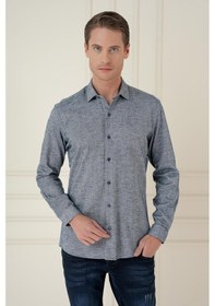 Resim Slim Fit Dokulu %100 Pamuk Lacivert Gömlek G 1584 Lacivert 