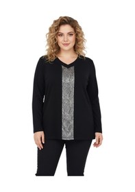 Resim Wearon Kadın Siyah V Yaka Taşlı Bluz Bgl-st05150 Siyah 