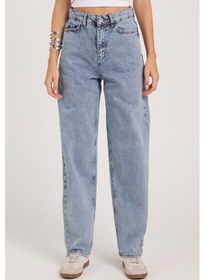 Resim Tudors Kadın Regular Fit Klasik Kesim Baggy Pamuklu Geniş Paça Açık Mavi Jean Pantolon-39513 