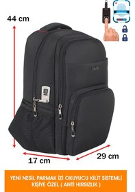 Resim 14"-15,6" İnç Laptop Sırt Çantası Yeni Nesil Parmak İzi Okuyucu Kilit Sistemli Anti Hırsızlık Siyah 