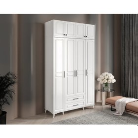 Resim GuneyStore Gözde 4 Kapaklı Yüklüklü Komple MDF Beyaz Gardırop 