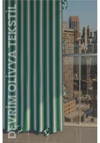 Resim Devrim Olivya Tekstil Yeşil-beyaz Çizgili Özel Dikim Lüks Halkalı Branda Balkon Perdesi Beyaz - Yeşil 