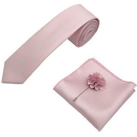 Resim Brianze Şeker Pembe Kravat Mendil Yaka Çiçeği Set Şeker Pembe 