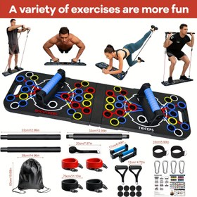 Resim 1 adet 54 Delikli Genişletilmiş Push-up Tahtası, Gerilim Bantları Olmadan/Olmasıyla, Tutacak Barlar ve Daha Fazla Aksesuarlarla, Göğüs Kası Egzersizi ve Güç Antrenmanı için Çok Fonksiyonlu Egzersiz Ekipmanı 