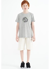 Resim Tommylife Tommy Life Gri Melanj Nakış İşleme Detaylı O Yaka Standart Kalıp Erkek Çocuk T-shirt - 11115 Gri Melanj 