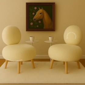 Resim BEYLERBEYİ Berjer , Çay Seti,peluş Kumaş,yuvarlak Gürgen Sırtlı,koltuk Takımı, Ikili Koltuk,dekoratif Berjer 