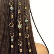 Resim 46 adet Barok Deniz Elementleri Dreadlocks Saç Aksesuarları - Bohem Stili, Metalik Güneş ve Ay Kolyeleri, Altın Ton, Yaz, Danslar, Partiler ve Müzik Festivalleri için Mükemmel, Şenlikli Saç Dekoru | Bohem Stili | Metalik Kaplama 