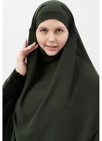 Resim Hazır Pratik Şifon Üç Katlı Peçeli Üçgen Hac Umre Şalı Sufle Hijab Nikap Haki 