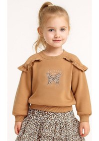 Resim Overdo Kids Pamuklu Baskılı Uzun Kol Kız Çocuk Sweatshirt Kahverengi 
