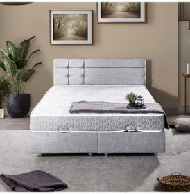 Resim Viyana Çift Kişilik Baza Başlık Letto Yatak Seti - Açık Gri 160 x 200 