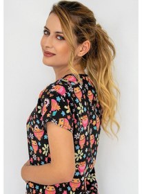 Resim Çiçekli Baykuş Desenli Likralı Tek Üst Forma 