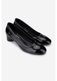 Resim Valmenti Kadın Hakiki Deri Siyah Rugan Topuklu Ayakkabı 35 7001-1 Bn Ayk Y25 Sıyah Rgn Siyah Rugan 