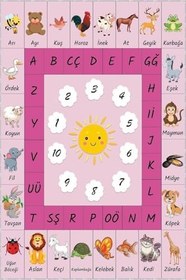 Resim Kaymaz Taban Makinede Yıkanır Eğitici Çocuk Halısı Ar241, Pembe, 100 X 180 