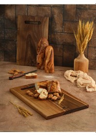 Resim Hıcowood Doğal Ceviz 2'li Kesme Sunum Tahtası Seti -Lazerle İsim/Söz Yazılır 