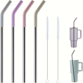 Resim 40oz Tumblerlar için 4'lü Paslanmaz Çelik Pipetler, Silikon Uçlu Yeniden Kullanılabilir Metal İçme Pipetleri, Temizleme Fırçası Dahil, BPA İçermez, Gıda Sınıfı, Cilalı Kaplama, Noel, Cadılar Bayramı, Şükran Günü için İdeal 