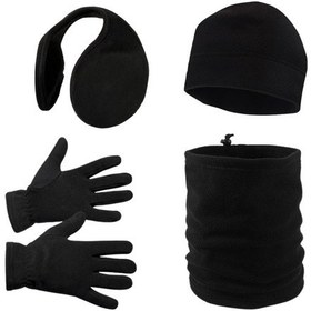 Resim Axe Sportswear Kışlık Polar Eldiven - Bere - Ipli Boyunluk - Kulaklık 4'lü Set Siyah 