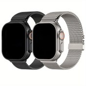 Resim Erkekler için Apple Watch ile uyumlu Milanese Mesh Bantlar, Ultra 2/Ultra 49Mm, Serisi 10 46Mm ve Serisi 9/8/7 45Mm, SE2/SE/6/5/4 44Mm ve 3/2/1 42Mm ile birlikte uyumlu. 