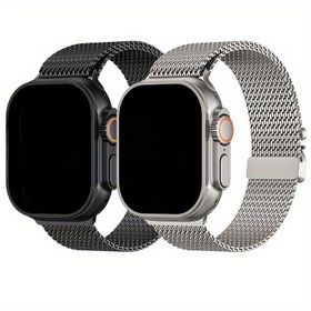 Resim Erkekler için Apple Watch ile uyumlu Milanese Mesh Bantlar, Ultra 2/Ultra 49Mm, Serisi 10 46Mm ve Serisi 9/8/7 45Mm, SE2/SE/6/5/4 44Mm ve 3/2/1 42Mm ile birlikte uyumlu. 
