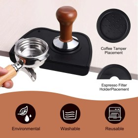 Resim Espresso Barista Tamper Temper Tamping Mat Düz Taban Siyah Silikon 