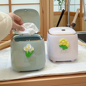 Resim 1 adet Çiçek Desenli Etiketli Basmalı Masaüstü Çöp Kovası, 50.72oz Kapaklı Mini Çöp Kovası, Mutfak Banyo Yatak Odası Ofis Masaüstü Aksesuarları, Oda Dekorasyonu ve Temizlik Malzemeleri, Noel ve Diğer Tatil Hediyeleri için, Kapaklı Tuvalet Kağıdı Tutucu, Tuvalet Kağıdı Saklama, Tuvalet Kağıdı Kutusu, Masaüstü Çöp Kovası/saklama kabı, Kare Düğmeli, Retro Çöp Kovası, Masa Çöp Kovası, Mini Çöp Kovası 