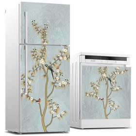Resim Buzdolabı Ve Bulaşık Makinası Beyaz Eşya Sticker Kaplama Kuş Ağaç 