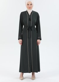 Resim Biye Detaylı Abaya Ferace Haki | 206709 - 44 / Haki 