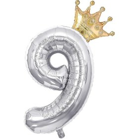 Resim 9 Gümüş Rakam ve Gold Kral Tacı Folyo Balon Doğum Günü Parti Kutlama Seti 
