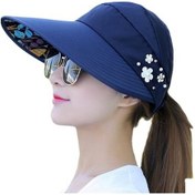 Resim Dinosaurs Kadın Çiçek Desenli Katlanabilir Şapka - Mavi Altın 