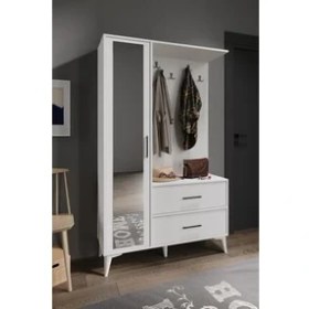 Resim Afilli Oslo Aynalı Portmanto Vestiyer %100 MDF Klasik Tasarım 5 Raflı 110x181x36 cm Ölçülerinde 