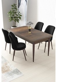Resim Canisa Concept Nil Serisi 70x110 Sabit Mutfak Masası Takımı Barok Desen Masa 4 Siyah Sandalye Siyah Sandalyeler Barok Masa 