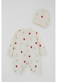 Resim Breeze Kız Bebek Patikli Tulum Sevimli Tavşancık & Çilek Desenli 0-6 Ay, Ekru Ekru 