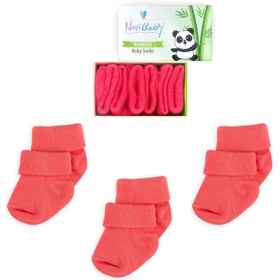 Resim Novibaby 3'lü Bambu Yenidoğan Bebek Çorap I Candy Pembe Kız Erkek Bebek Çorabı 