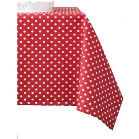 Resim Puantiyeli Sıvı Geçirmez Keten Masa Örtüsü Kırmızı 