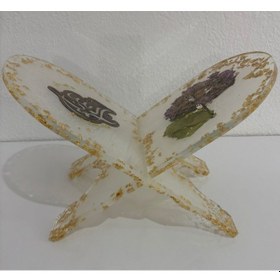 Resim Şeffaf Altın Varaklı Ortanca Çiçekli Ve Yazı Motifli Epoksi Reçine Rahle Özel Tasarım - Tek Üretim - 37x19 Cm 