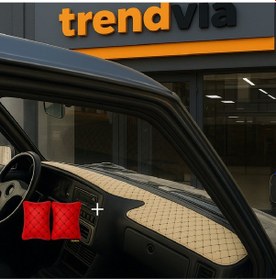 Resim Tofaş Şahin Doğan Kartal Yüksek Ön Göğüs Bej-siyah Torpido Kılıfı / Kırmızı-siyah Boyun Yastığı 