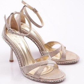 Resim Dgn 2431 Kadin Çapraz Bantli Topuklu Abiye Ayakkabi 2431-2219-R0090 Altın 