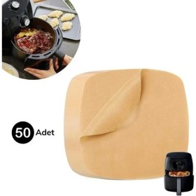 Resim 5DM 50 Adet Air Fryer Pişirme Kağıdı Tek Kullanımlık Yağ Su Geçirmez Yapışmaz Deliksiz Düz Kare Model 