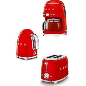 Resim Smeg 50's Style Kırmızı Kettle - 1x2 Ekmek Kızartma Makinesi ve Filtre Kahve Makine Seti Klf-Tsf-Dcf 