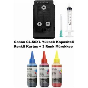 Resim Canon Pixma E314 / Cl-56xl Renkli Yüksek Kapasite Tıpalı İthal Uyumlu Dolabilen Kartuş+mürekkep+şırınga 