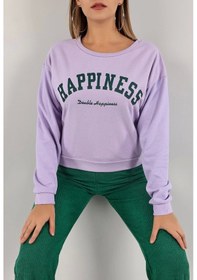 Resim Baskılı Crop Sweat Lila - 0135.159. Çok Renkli 