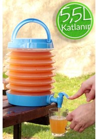 Resim Katlanabilir Su Sebili Çeşmeli Körüklü Su Bidonu Çeşme Piknik Kamp Damacana Içecek Şişesi Mavi 