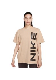 Resim Nike Air Sportswear Tee Loose Ft Kadın Büyük Beden Pamuk Tişört Açık Kahve Kahverengi 
