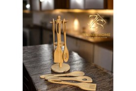 Resim Feyza Design Bambu Mutfak Seti 7 Parça, Tava, Tencere ve Kaşıkler 