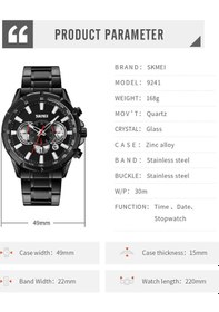 Resim Skmei Yeni Tasarım Erkek Kol Saati 9241 Siyah 