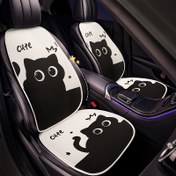 Resim Sevimli Siyah Kedi Desenli Nefes Alabilen Araç Koltuğu Minderi - Ön ve Arka Koltuklar İçin, Yazlık Hafif Soğutma Pedi, Çoğu Arabaya Uygun - Evcil Hayvan Severler İçin Mükemmel Hediye, Karikatür Kedi Motifi 