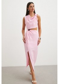 Resim Uterpe Drapeli Cut-out Elbise Pembe 